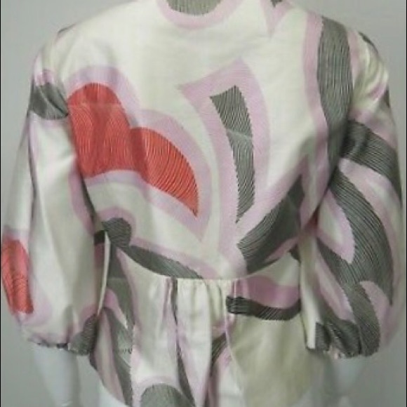 Etcetera Silk Geo Print Jeweled Crop Jacket 4 S - Picture 2 of 6